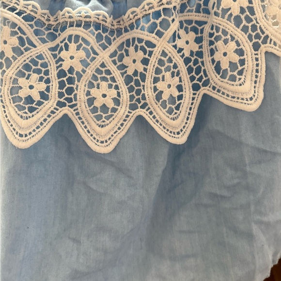 Blue Lace Trim Off-Shoulder Top - Picture 6 of 8